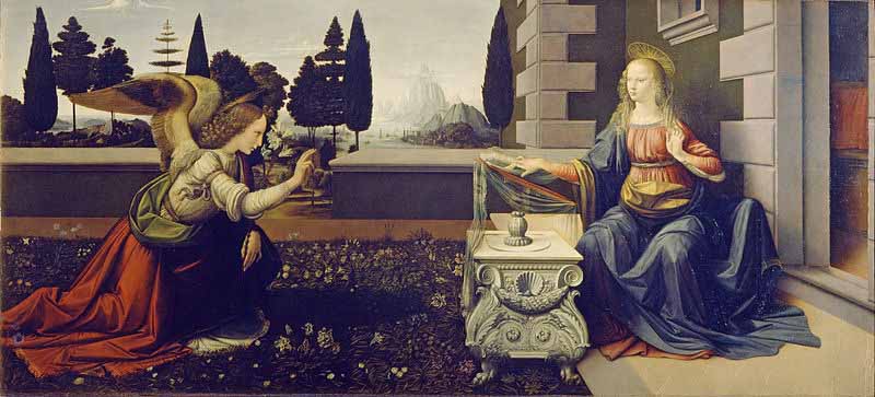 Благовещение. Картина Леонардо да Винчи. 1472—1475. Уффици, Флоренция.
