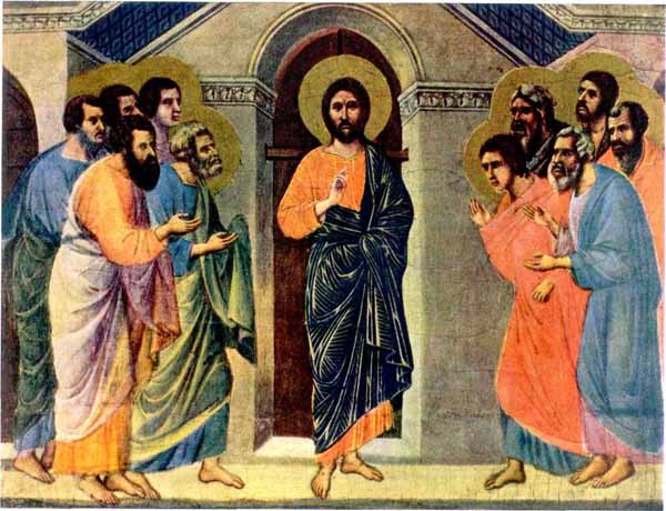 Внезапно среди Апостолов, явился Сам Воскресший Господь.