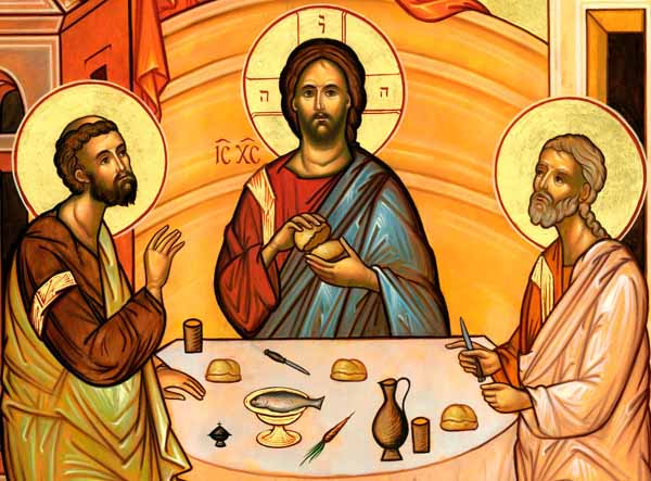 Господь возлег с ними во время вечери, то, взяв со стола хлеб, благословил, преломил и подал им.